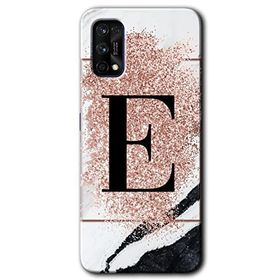Realme 7 Pro Pembe Mermer Desenli E Harfi Baskılı Uyumlu Silikon Kılıf