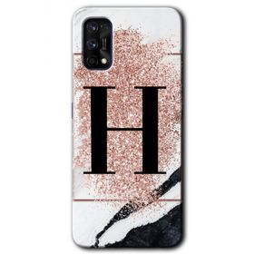 Realme 7 Pro Pembe Mermer Desenli H Harfi Baskılı Uyumlu Silikon Kılıf