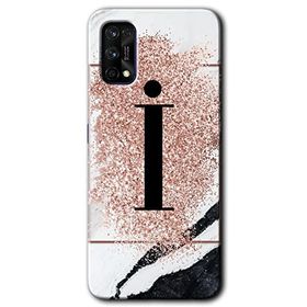 Realme 7 Pro Pembe Mermer Desenli İ Harfi Baskılı Uyumlu Silikon Kılıf