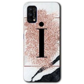 Realme 7 Pro Pembe Mermer Desenli İ Harfi Baskılı Uyumlu Silikon Kılıf