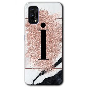 Realme 7 Pro Pembe Mermer Desenli İ Harfi Baskılı Uyumlu Silikon Kılıf