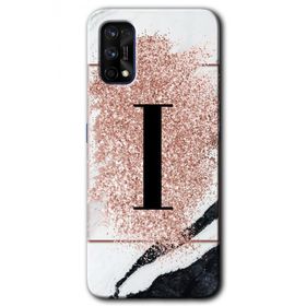 Realme 7 Pro Pembe Mermer Desenli İ Harfi Baskılı Uyumlu Silikon Kılıf