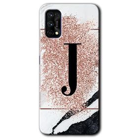 Realme 7 Pro Pembe Mermer Desenli J Harfi Baskılı Uyumlu Silikon Kılıf