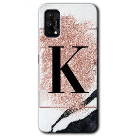 Realme 7 Pro Pembe Mermer Desenli K Harfi Baskılı Uyumlu Silikon Kılıf