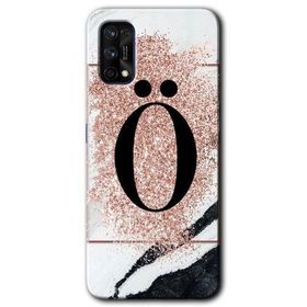 Realme 7 Pro Pembe Mermer Desenli O Harfi Baskılı Uyumlu Silikon Kılıf