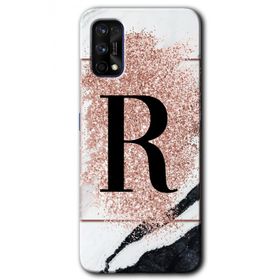 Realme 7 Pro Pembe Mermer Desenli R Harfi Baskılı Uyumlu Silikon Kılıf
