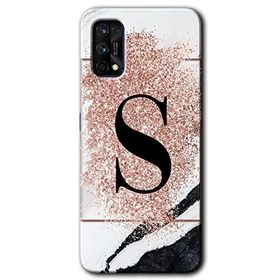 Realme 7 Pro Pembe Mermer Desenli Ş Harfi Baskılı Uyumlu Silikon Kılıf