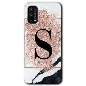 Realme 7 Pro Pembe Mermer Desenli Ş Harfi Baskılı Uyumlu Silikon Kılıf