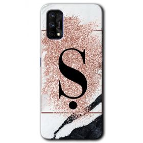 Realme 7 Pro Pembe Mermer Desenli Ş Harfi Baskılı Uyumlu Silikon Kılıf