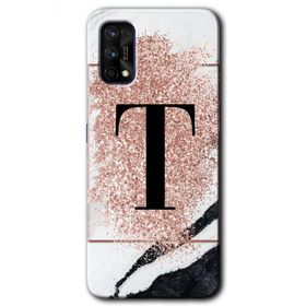 Realme 7 Pro Pembe Mermer Desenli T Harfi Baskılı Uyumlu Silikon Kılıf