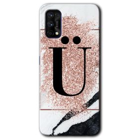 Realme 7 Pro Pembe Mermer Desenli U Harfi Baskılı Uyumlu Silikon Kılıf