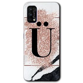Realme 7 Pro Pembe Mermer Desenli U Harfi Baskılı Uyumlu Silikon Kılıf
