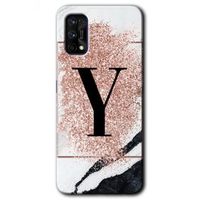 Realme 7 Pro Pembe Mermer Desenli Y Harfi Baskılı Uyumlu Silikon Kılıf