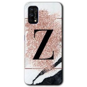Realme 7 Pro Pembe Mermer Desenli Z Harfi Baskılı Uyumlu Silikon Kılıf