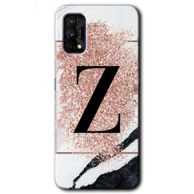 Realme 7 Pro Pembe Mermer Desenli Z Harfi Baskılı Uyumlu Silikon Kılıf