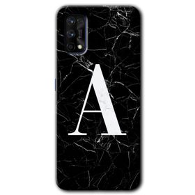 Realme 7 Pro Siyah Mermer Desenli A Harfi Baskılı Uyumlu Silikon Kılıf