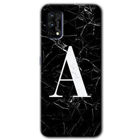 Realme 7 Pro Siyah Mermer Desenli A Harfi Baskılı Uyumlu Silikon Kılıf