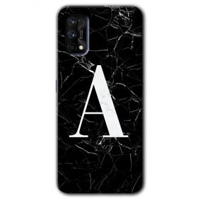 Realme 7 Pro Siyah Mermer Desenli A Harfi Baskılı Uyumlu Silikon Kılıf