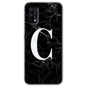 Realme 7 Pro Siyah Mermer Desenli C Harfi Baskılı Uyumlu Silikon Kılıf