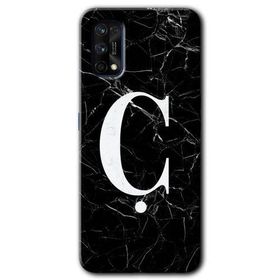 Realme 7 Pro Siyah Mermer Desenli C Harfi Baskılı Uyumlu Silikon Kılıf