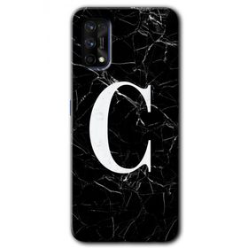 Realme 7 Pro Siyah Mermer Desenli C Harfi Baskılı Uyumlu Silikon Kılıf