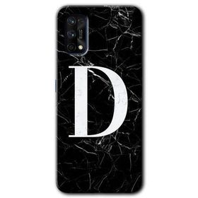 Realme 7 Pro Siyah Mermer Desenli D Harfi Baskılı Uyumlu Silikon Kılıf