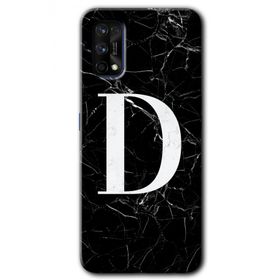 Realme 7 Pro Siyah Mermer Desenli D Harfi Baskılı Uyumlu Silikon Kılıf