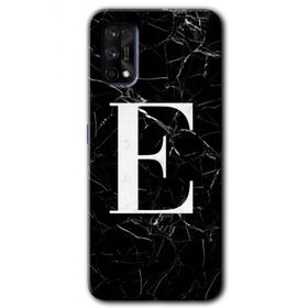 Realme 7 Pro Siyah Mermer Desenli E Harfi Baskılı Uyumlu Silikon Kılıf