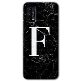 Realme 7 Pro Siyah Mermer Desenli F Harfi Baskılı Uyumlu Silikon Kılıf