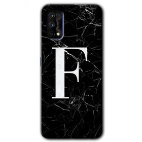 Realme 7 Pro Siyah Mermer Desenli F Harfi Baskılı Uyumlu Silikon Kılıf