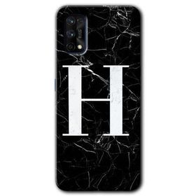 Realme 7 Pro Siyah Mermer Desenli H Harfi Baskılı Uyumlu Silikon Kılıf