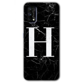 Realme 7 Pro Siyah Mermer Desenli H Harfi Baskılı Uyumlu Silikon Kılıf