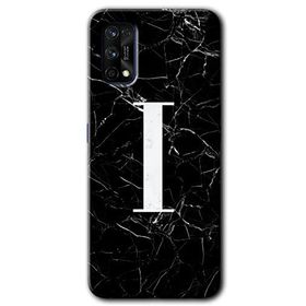 Realme 7 Pro Siyah Mermer Desenli İ Harfi Baskılı Uyumlu Silikon Kılıf