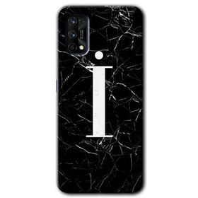 Realme 7 Pro Siyah Mermer Desenli İ Harfi Baskılı Uyumlu Silikon Kılıf
