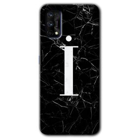Realme 7 Pro Siyah Mermer Desenli İ Harfi Baskılı Uyumlu Silikon Kılıf