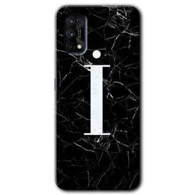 Realme 7 Pro Siyah Mermer Desenli İ Harfi Baskılı Uyumlu Silikon Kılıf