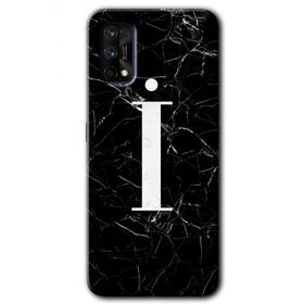 Realme 7 Pro Siyah Mermer Desenli İ Harfi Baskılı Uyumlu Silikon Kılıf