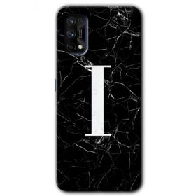 Realme 7 Pro Siyah Mermer Desenli İ Harfi Baskılı Uyumlu Silikon Kılıf