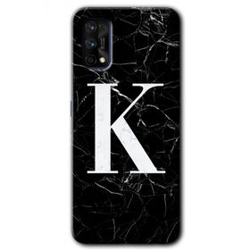 Realme 7 Pro Siyah Mermer Desenli K Harfi Baskılı Uyumlu Silikon Kılıf