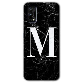 Realme 7 Pro Siyah Mermer Desenli M Harfi Baskılı Uyumlu Silikon Kılıf