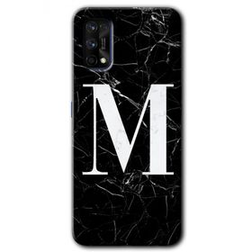Realme 7 Pro Siyah Mermer Desenli M Harfi Baskılı Uyumlu Silikon Kılıf