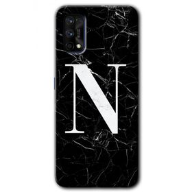 Realme 7 Pro Siyah Mermer Desenli N Harfi Baskılı Uyumlu Silikon Kılıf