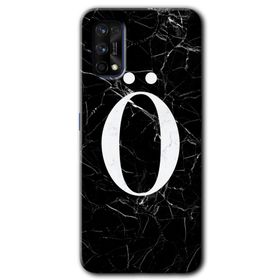 Realme 7 Pro Siyah Mermer Desenli O Harfi Baskılı Uyumlu Silikon Kılıf