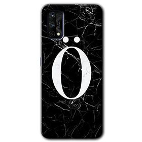 Realme 7 Pro Siyah Mermer Desenli O Harfi Baskılı Uyumlu Silikon Kılıf