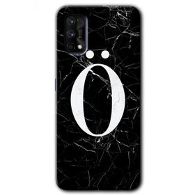Realme 7 Pro Siyah Mermer Desenli O Harfi Baskılı Uyumlu Silikon Kılıf