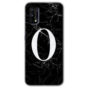 Realme 7 Pro Siyah Mermer Desenli O Harfi Baskılı Uyumlu Silikon Kılıf