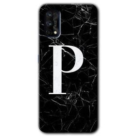 Realme 7 Pro Siyah Mermer Desenli P Harfi Baskılı Uyumlu Silikon Kılıf