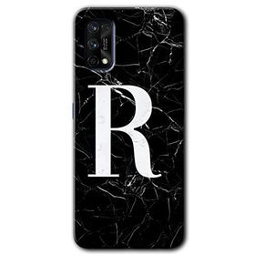 Realme 7 Pro Siyah Mermer Desenli R Harfi Baskılı Uyumlu Silikon Kılıf