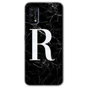 Realme 7 Pro Siyah Mermer Desenli R Harfi Baskılı Uyumlu Silikon Kılıf
