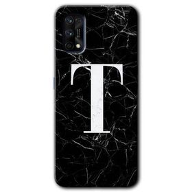 Realme 7 Pro Siyah Mermer Desenli T Harfi Baskılı Uyumlu Silikon Kılıf